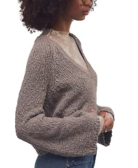 Free People Women's Heartland Cropped Flared-Sleeve V-Neck Pullover