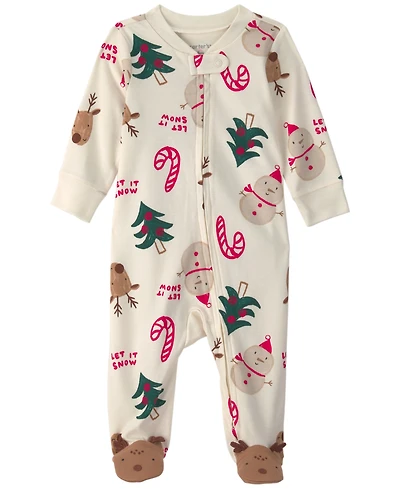 Carter's Baby Boys' and Girls' Christmas Icon 2-Way Zip Footed Onesie