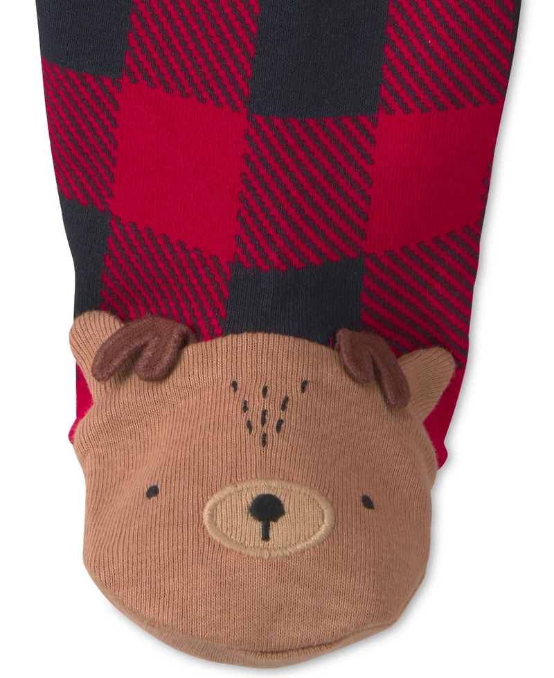 Carter's Baby Boys' Dreaming of Santa Long-Sleeve Buffalo-Check Bodysuit and Footed Pajama Pant, 3-Piece Set