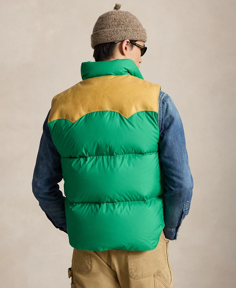 Polo Ralph Lauren Men's Western-Style Leather Yoke 750-Fill-Power Down Vest