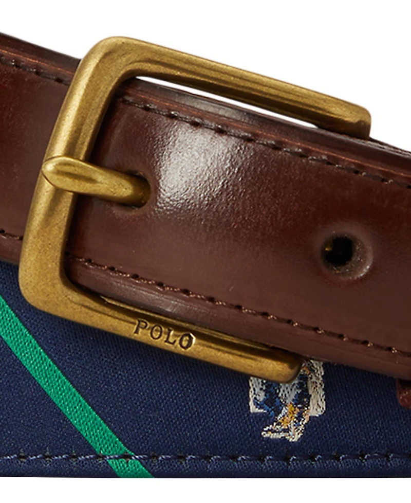 Polo Ralph Lauren Men's Bear Leather Trim Stripe Belt