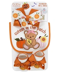 Baby Essentials Cutest in the Patch Pumpkin Bow 3-Piece Bib, Socks and Headband Set