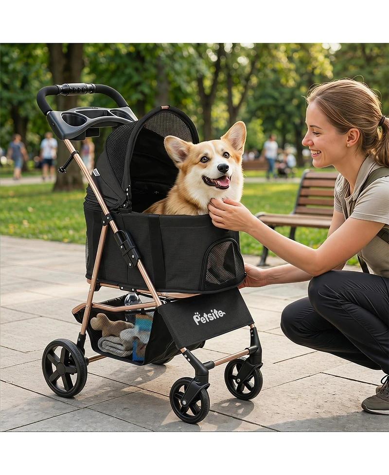Gymax 3-in-1 Pet Stroller for Small Medium Dogs w/ Detachable Carrier Cup Holder