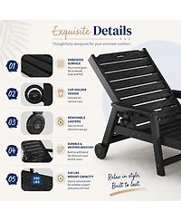 gaomon Set of 2 Hdpe Outdoor Patio Chaise Lounge Chairs, 5-Position Adjustable Recliners with Cup Holders Wheels Armrests for Poolside Deck Backyard