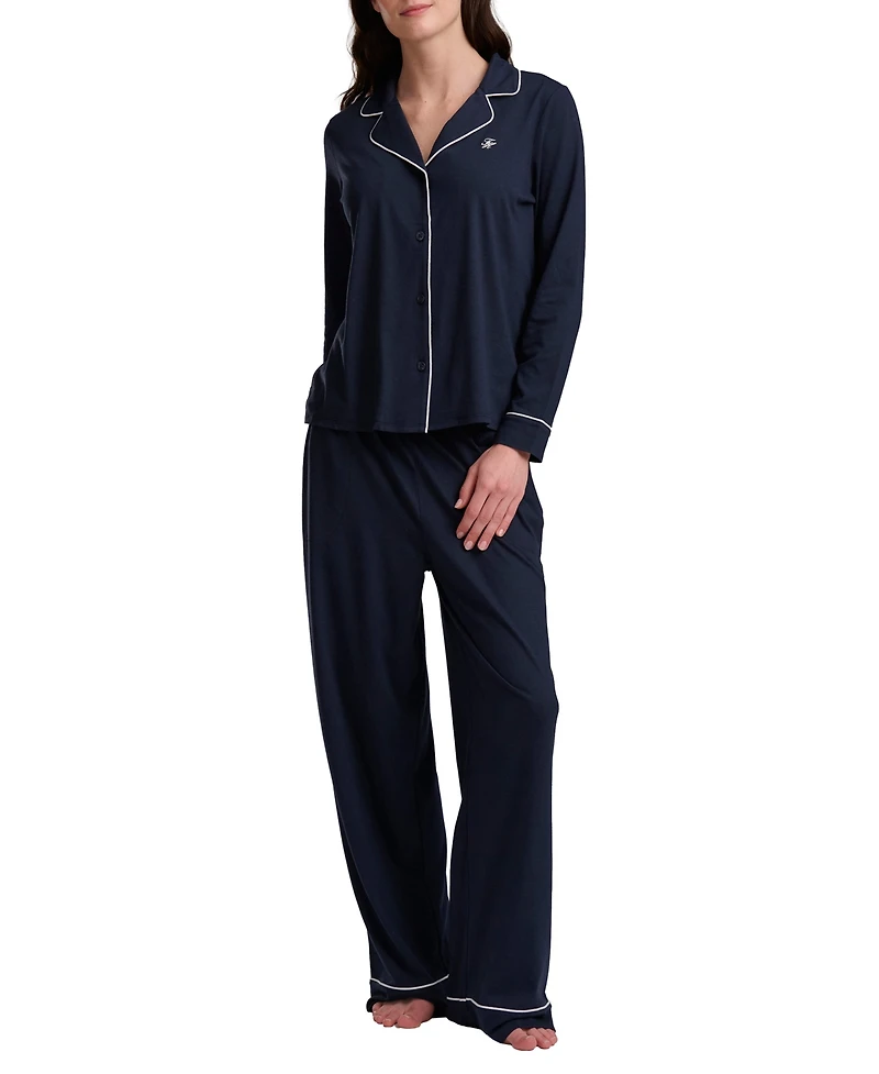 Tommy Hilfiger Women's Girlfriend Long-Sleeve Notch Collar Button-Up Top and Pant Pajama Set