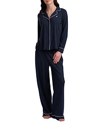 Tommy Hilfiger Women's Girlfriend Long-Sleeve Notch Collar Button-Up Top and Pant Pajama Set
