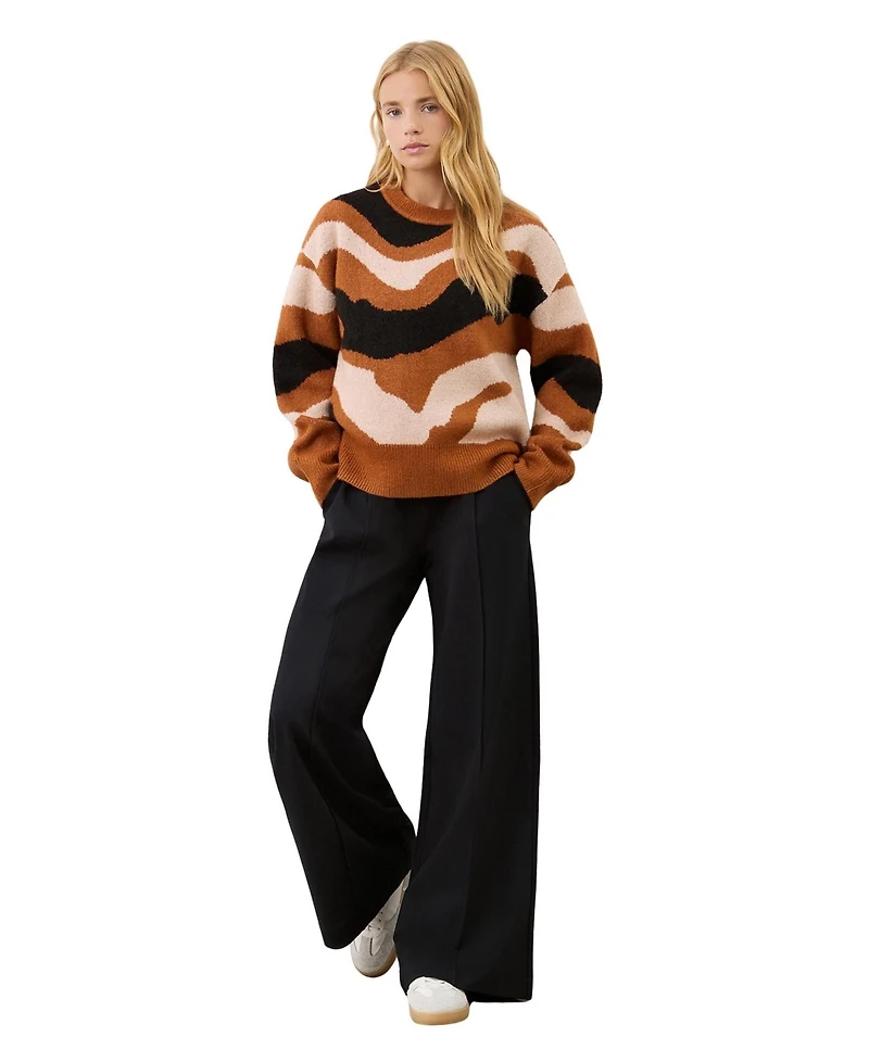 Finery London Women's Minnie Abstract-Print Crewneck Long-Sleeve Sweater