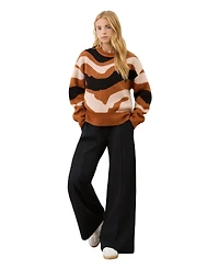 Finery London Women's Minnie Abstract-Print Crewneck Long-Sleeve Sweater