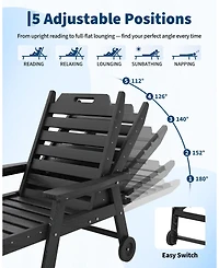 GarveeLife Rolling Outdoor Chaise Lounge Chair, 5-Position Adjustable Backrest, Wheels, Cup Holder for Deck, Garden, Backyard