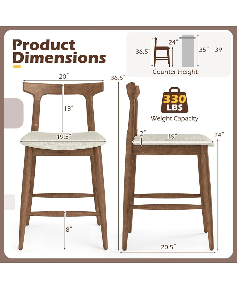 Costway 3 Pieces Counter Height Kitchen Table with 2 Bar Stools