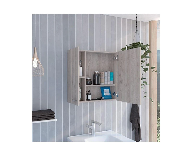 Fm Furniture Avery Wall-Mounted Bathroom Storage Cabinet with Two Doors and Open Side Shelves