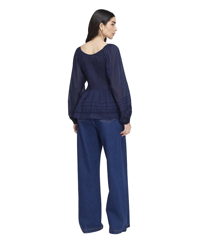 Finery London Women's Jennie Scoop Neck Long-Sleeve Shirred Blouse