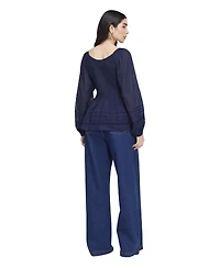 Finery London Women's Jennie Scoop Neck Long-Sleeve Shirred Blouse