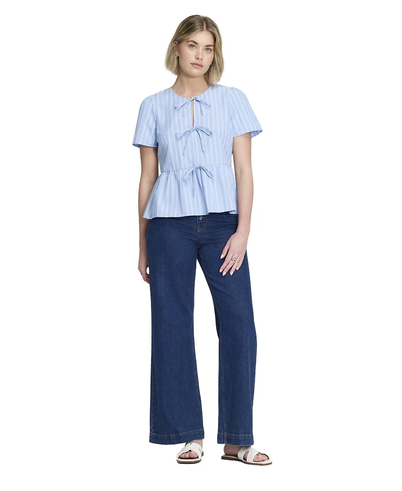 Finery London Women's Bridie Peplum Tie-Front Short-Sleeve Blouse