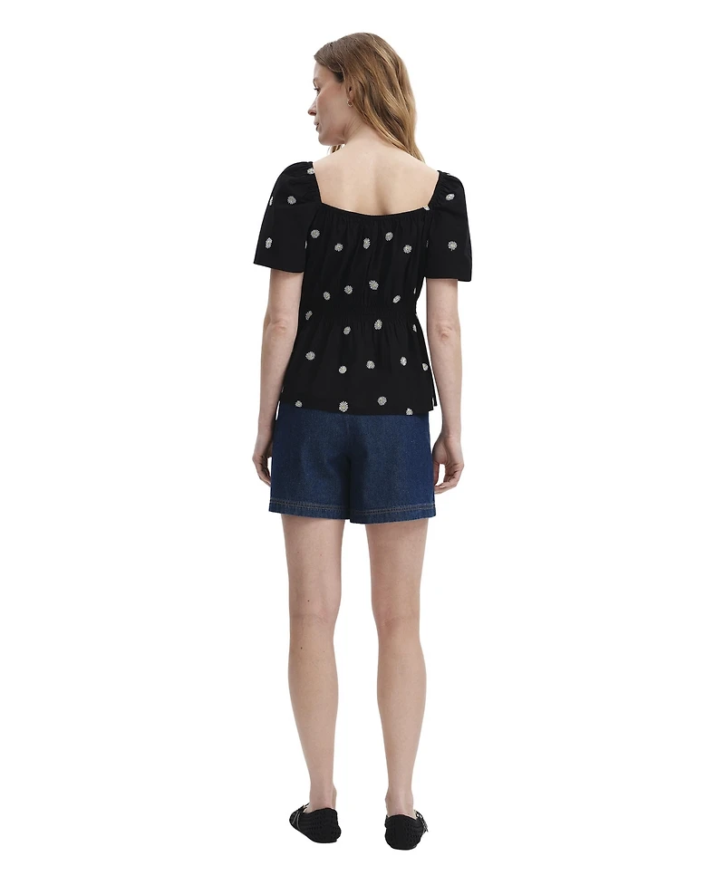 Finery London Women's Holly Floral-Embroidered Cotton Square Neck Top