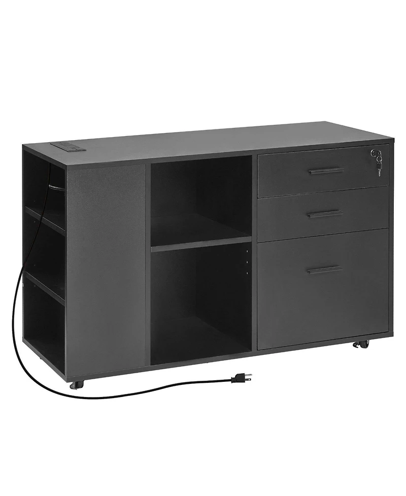Slickblue 3 Drawer Mobile File Cabinet with Power Strip and Shelves