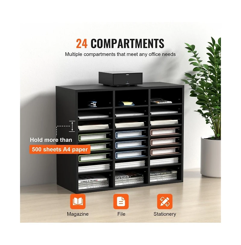 Slickblue Wood Mail Sorter 24 Compartments with Removable Shelves