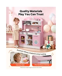 Sugift Lights and Sounds Wooden Play Kitchen With Cookware and Food Accessories, Ages 3+