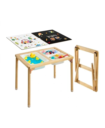 Sugift Foldable Double-Sided Sensory Table with 3 Storage Bins, Ages 3+
