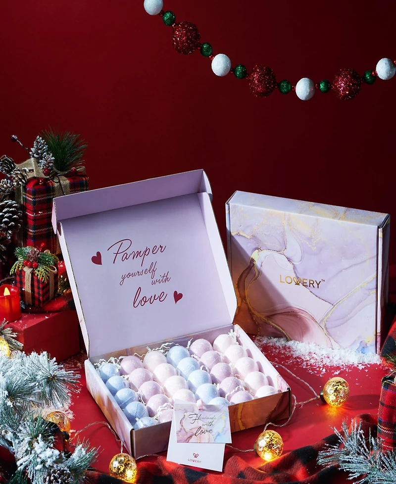 Lovery Bath Bombs Gift Set, 30pc Handmade Spa Body Care Balls in Coconut Jasmine, Cherry Blossom and Vanilla Scents