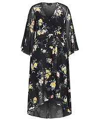 City Chic Plus Fleetwood Print Long-Sleeve Wrap Maxi Dress