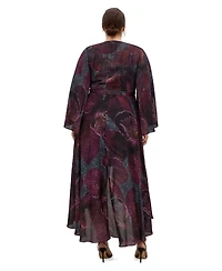 City Chic Women's Plus Evangeline V-Neck Bell-Sleeve Floral-Print Wrap Maxi Dress