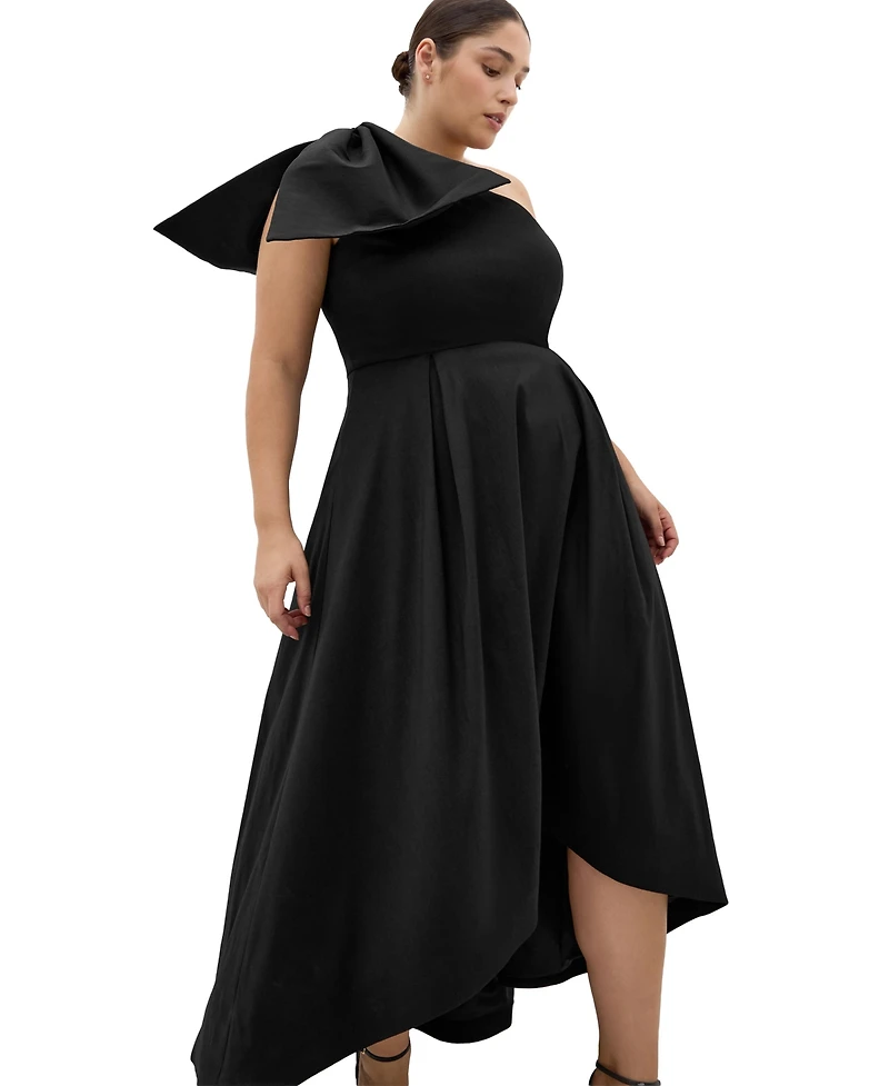 City Chic Plus Captivate One-Shoulder Fit & Flare Hi-Lo Dress