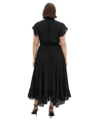 City Chic Plus Size Yasmine Victorian-Turtleneck Sheer Cap-Flutter Sleeves Maxi Dress