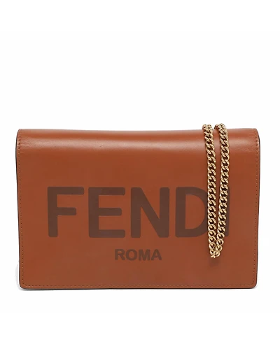 Pre-Owned Fendi Women's Roma Logo Leather Wallet On Chain