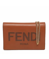 Pre-Owned Fendi Women's Roma Logo Leather Wallet On Chain