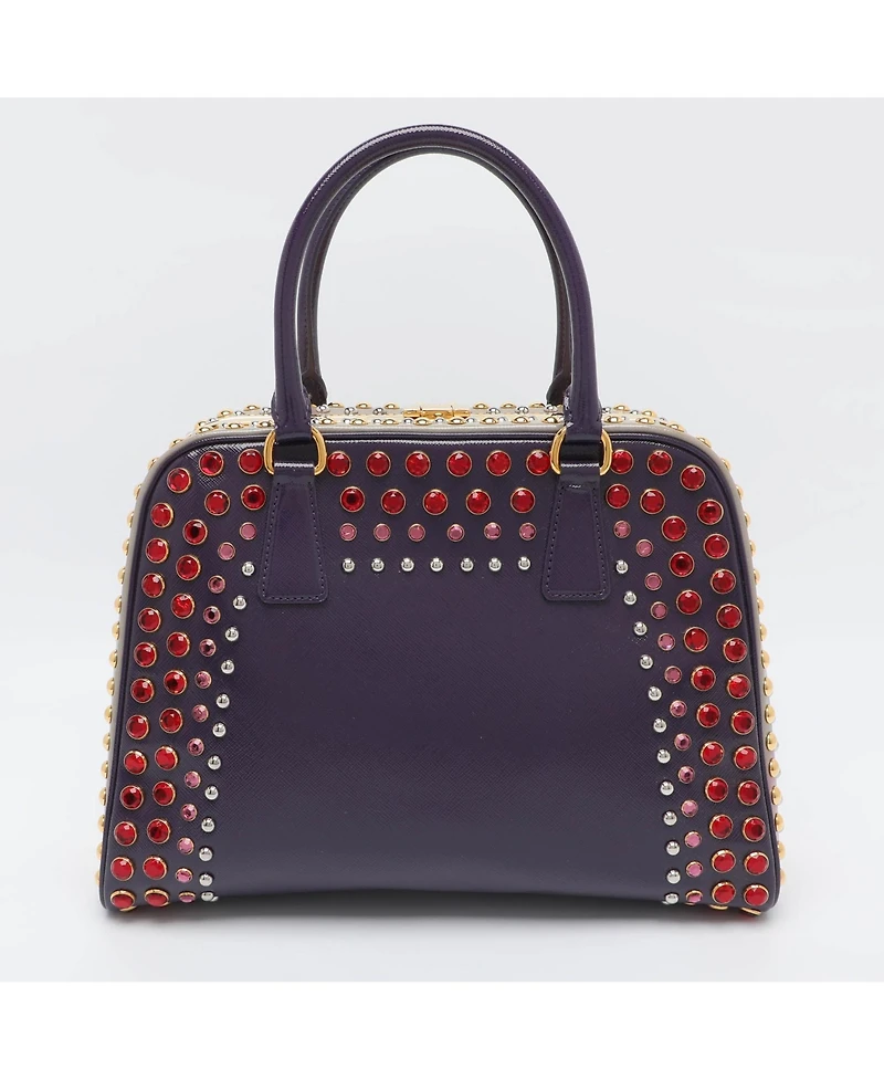 Pre-Owned Prada Women's Crystal and Stud Embellished Saffiano Leather Satchel