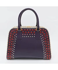 Pre-Owned Prada Women's Crystal and Stud Embellished Saffiano Leather Satchel