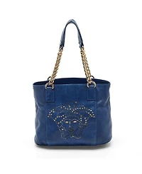 Pre-Owned Versace Women's Leather La Medusa Perforated Chain Tote Bag