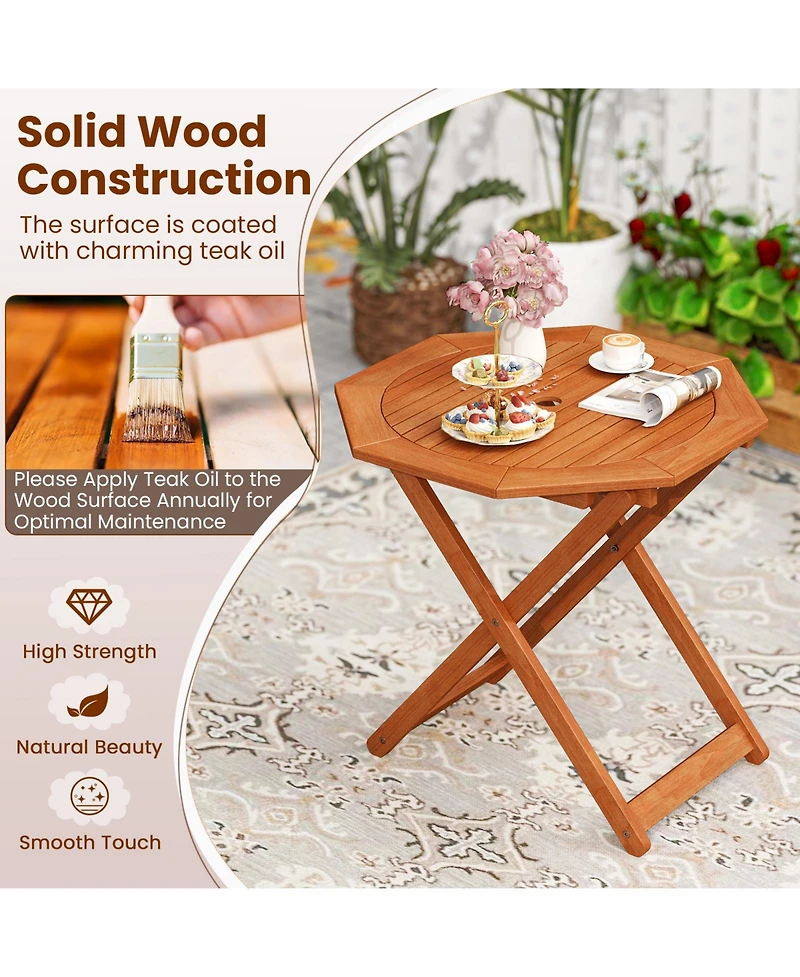 Mecale 32 in Octagon Folding Patio Table with 2 in Umbrella Hole