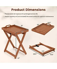 Mecale Folding Wood Tray Table with Removable Serving Tray