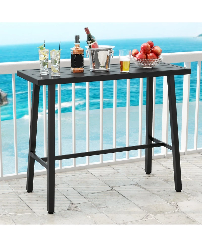 Mecale 46 in Long Metal Counter Height Bar Table with Footrest