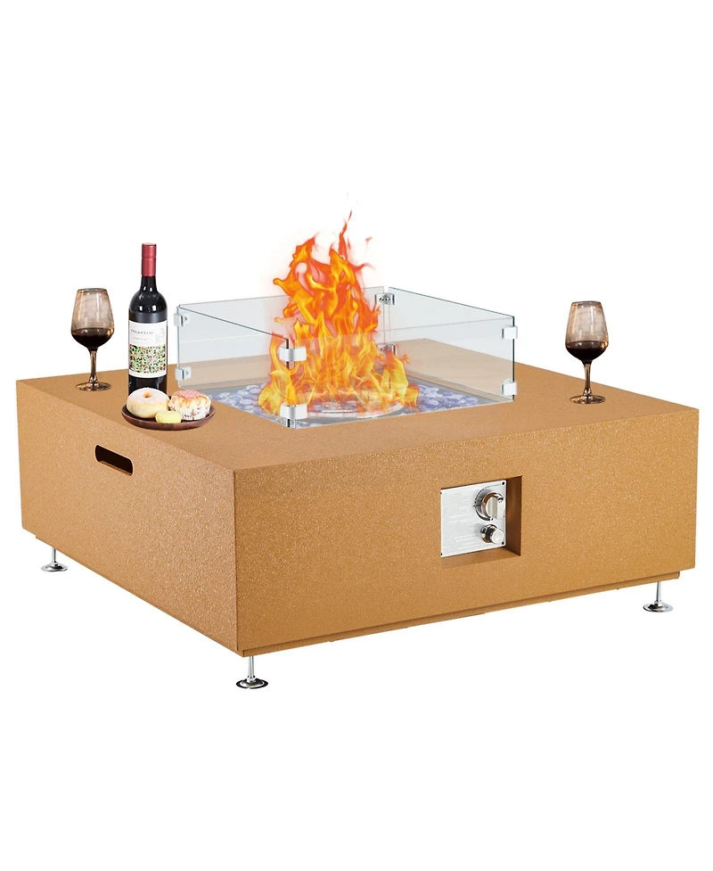 50,000 Btu Propane Fire Pit Table with Wind Guard, Glass Beads, Lid and Waterproof Cover, Convertible Outdoor Patio Table, 36"/56" Variations