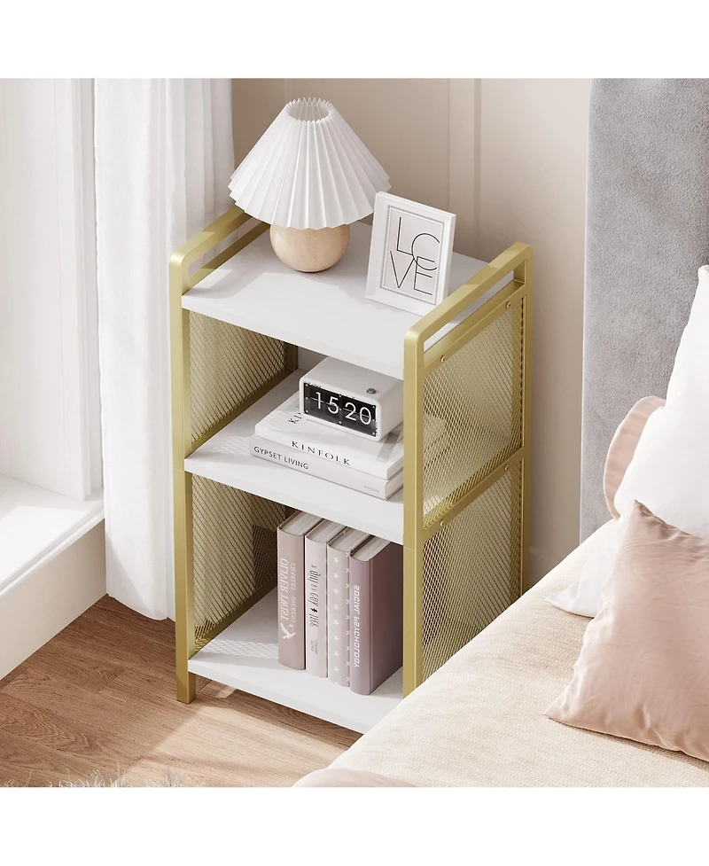 Modern Gold Coffee Table with Mdf Top and Metal Mesh Frame, Accent Side Table with Scratch-Resistant Finish and Polished Edges