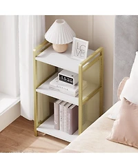 Modern Gold Coffee Table with Mdf Top and Metal Mesh Frame, Accent Side Table with Scratch-Resistant Finish and Polished Edges