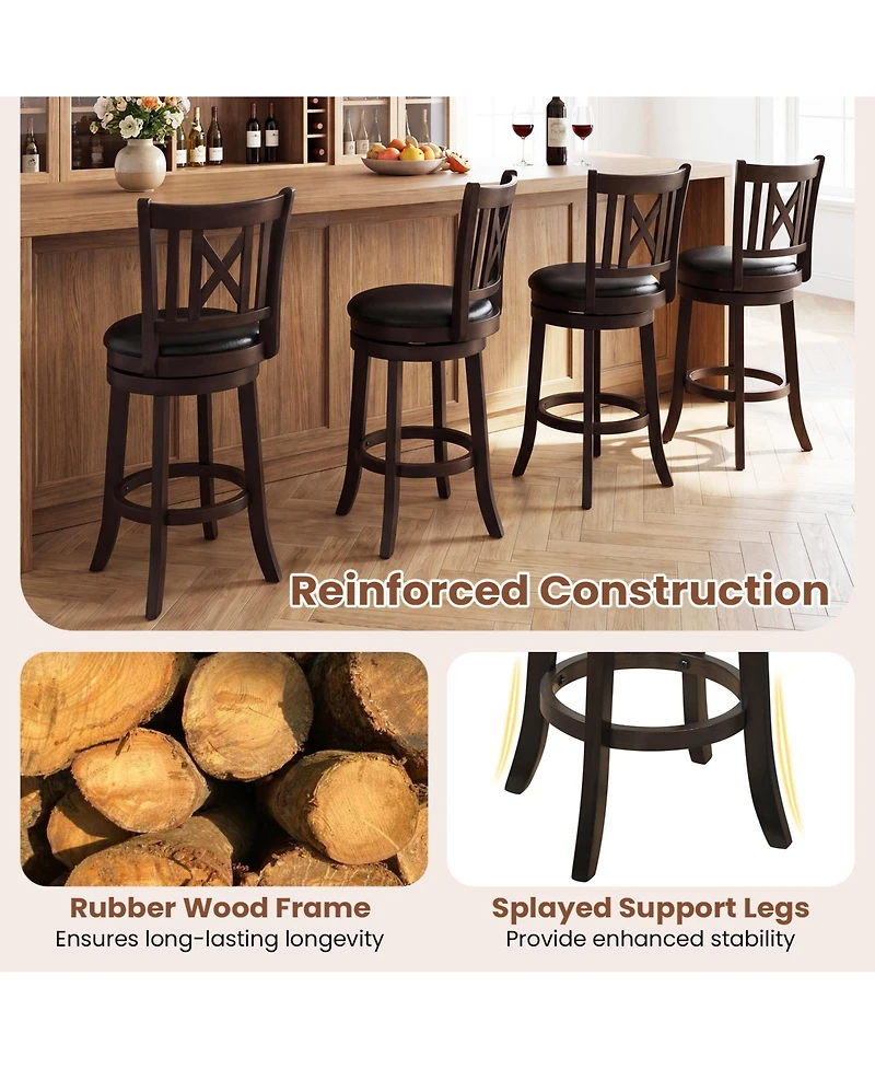 Gymax Set of 2 Bar Stools 26'' Swivel Bar Chairs with Footrest Hollowed Backrest