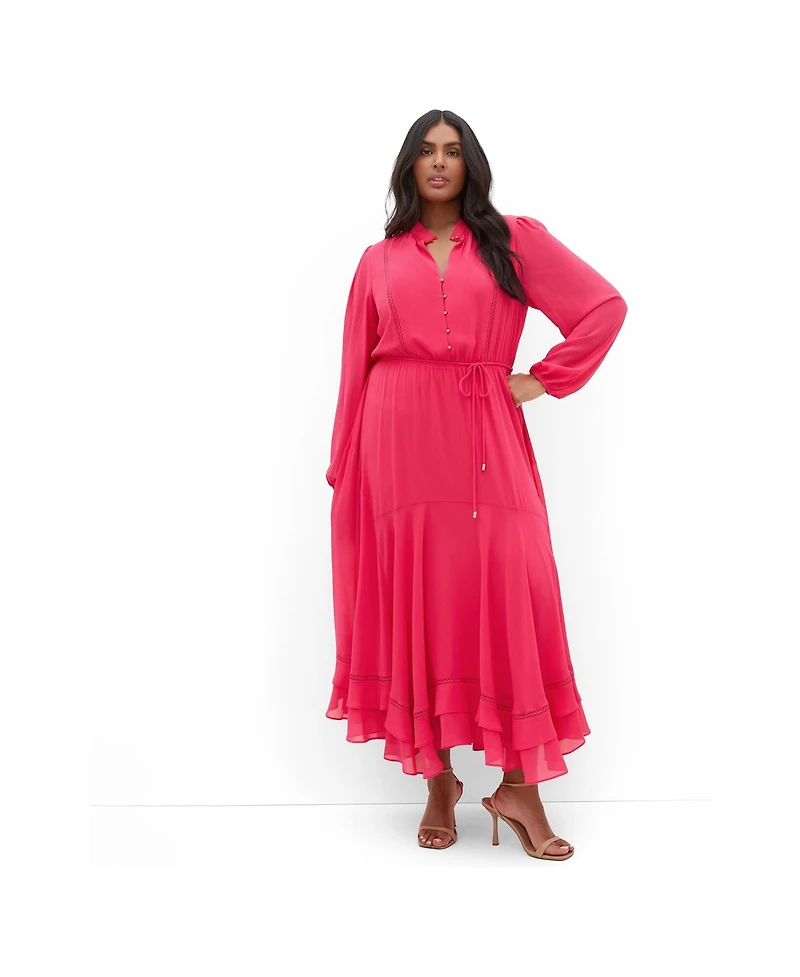 City Chic Plus Yasmin Long-Sleeve Chiffon Ruffle Maxi Dress