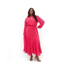 City Chic Plus Yasmin Long-Sleeve Chiffon Ruffle Maxi Dress