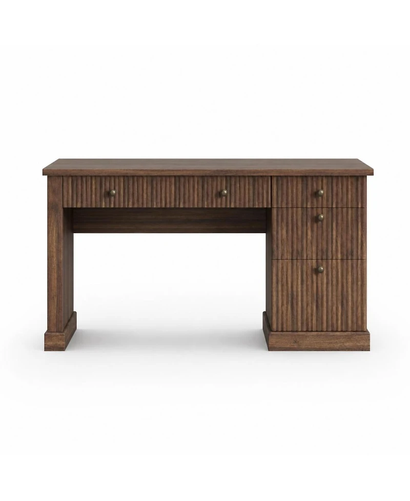 homfan 54" Fluted Executive Desk with File Drawer & Storage Drawers,Brown