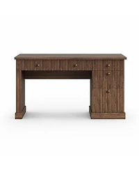 homfan 54" Fluted Executive Desk with File Drawer & Storage Drawers,Brown