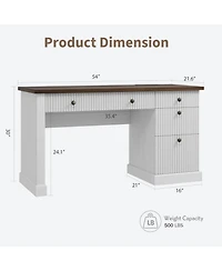 homfan 54" Fluted Executive Desk with File Drawer & Storage Drawers,White
