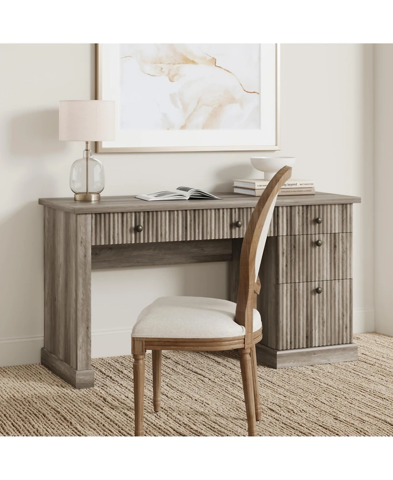 homfan 54" Fluted Executive Desk with File Drawer & Storage Drawers,Grey