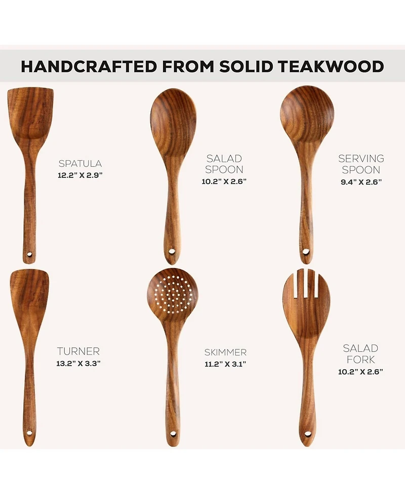 6-Piece Natural Teak Wooden Utensils for Cooking