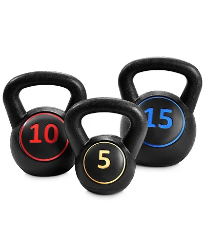 Glintex Kettlebell Set, 3 Hdpe Kettlebells at 5, 10 and 15 lbs