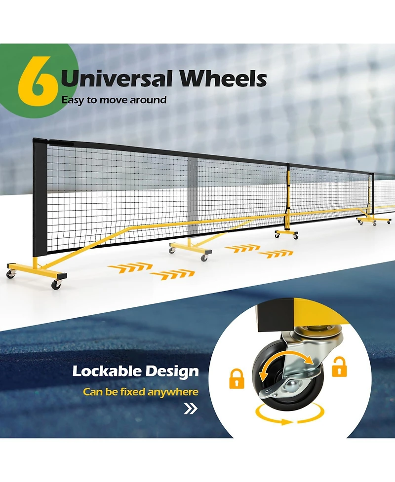 Glintex Pickleball Net, 22 ft Regulation Size, 6 Lockable Wheels
