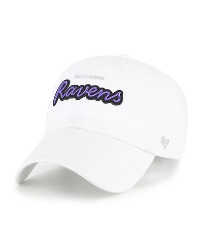 '47 Brand Women's White Baltimore Ravens Trendy Script Clean Up Adjustable Hat